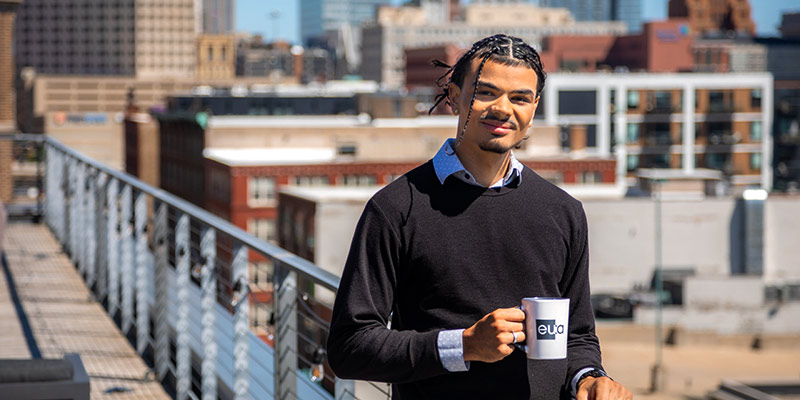 Undergraduate architecture student, Chris Dobbie at his internship in downtown Milwaukee